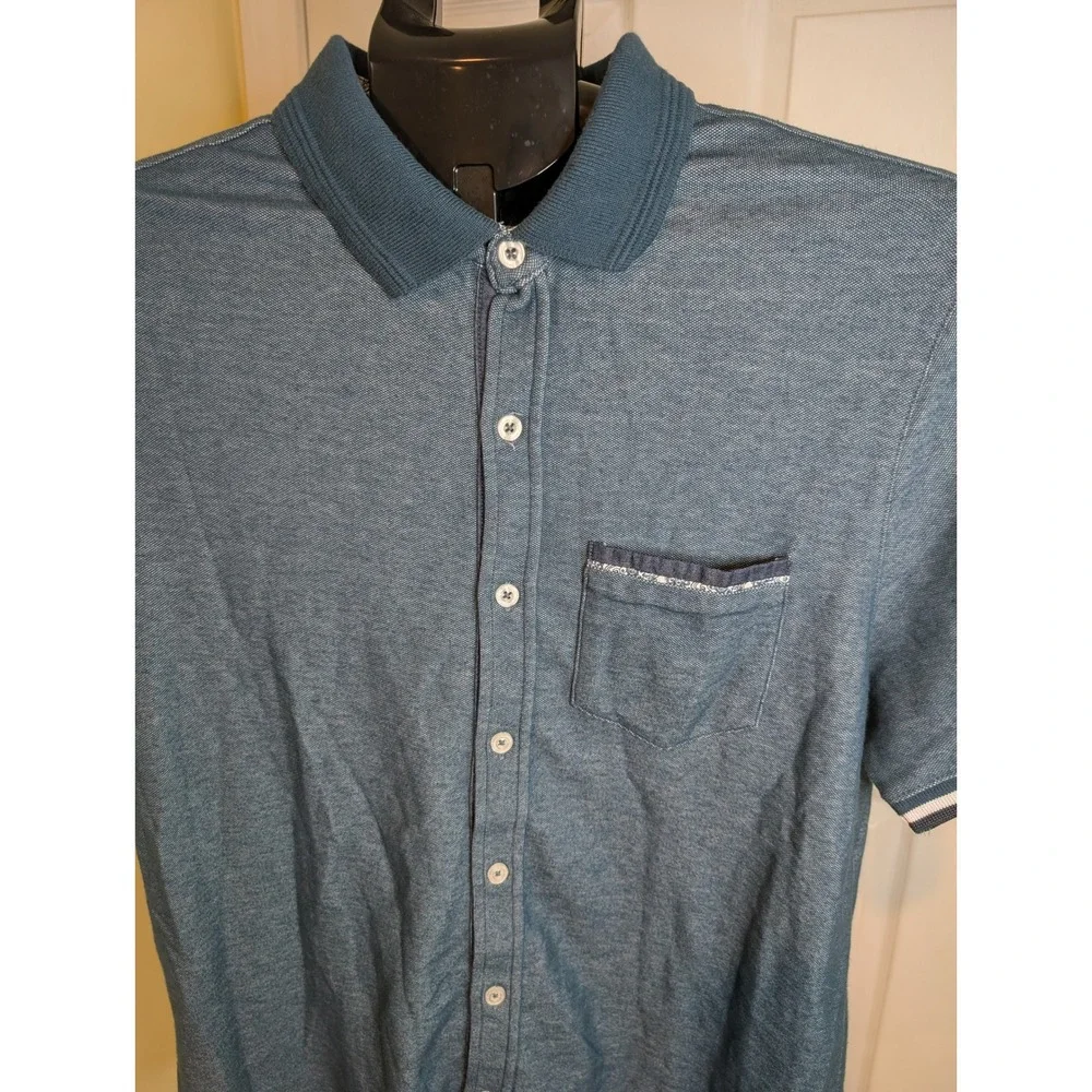 English Laundry Button Down Shirt Mens Small Blue Short Sleeve Textured Pocket